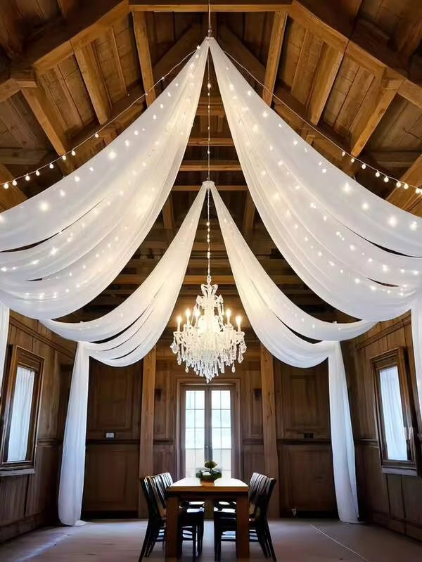 26ft Wedding Sheer Drapes, Chiffon Fabric Drapery Roof Ceiling Decor, For Wedding, Home, Room Decor, Bride Shower Birthday Party, Graduation, Hotel Decorations, Wedding Decorations