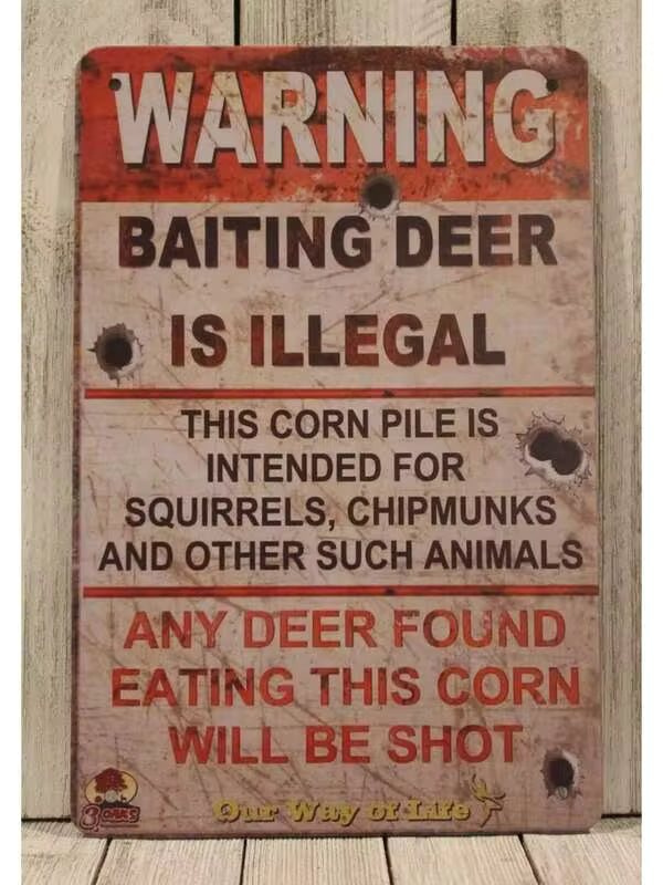 Warning Baiting Deer Is Illegal Tin Sign Vintage Rustic Style Hunting Cabin