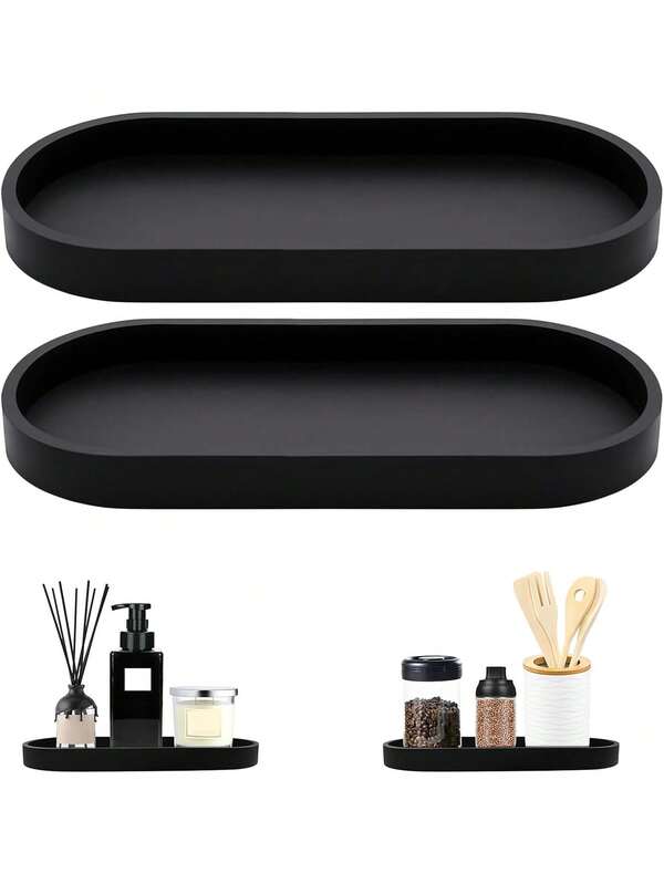 1pc / 2pcs Oval Vanity Tray, Bathroom Countertop Organizer Tray, Kitchen Sink Sponge Holder Soap Dispenser Silicone Tray For Perfume Jewelry Candle